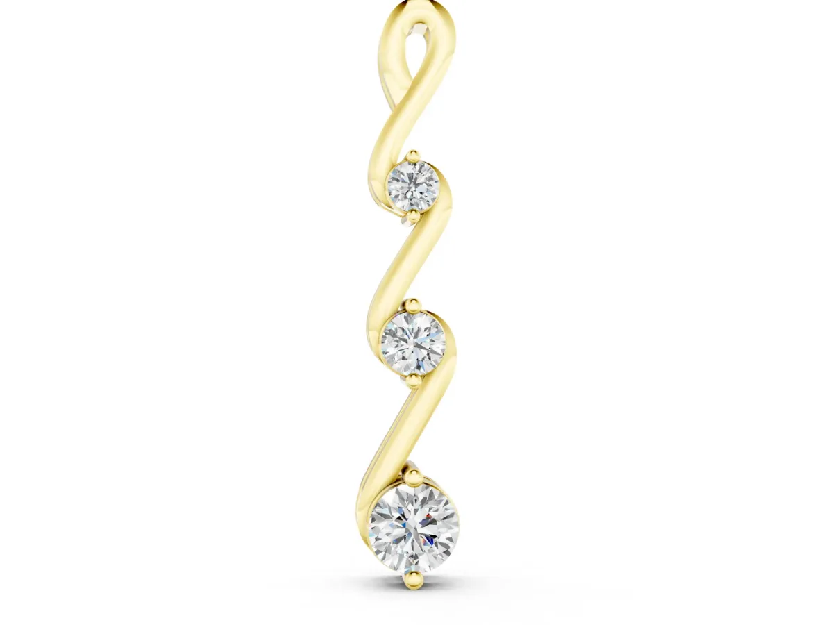 Three-Stone Round Diamond Twist Pendant Set in Yellow gold with Prong Setting