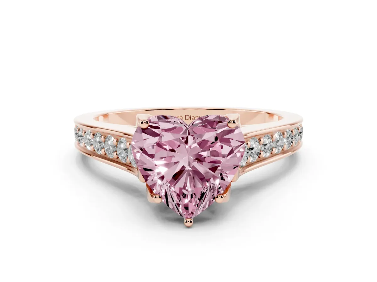 Fancy Pink Heart Cut Diamond Solitaire Pavé Engagement Ring Set in Rose gold with Prong Setting
