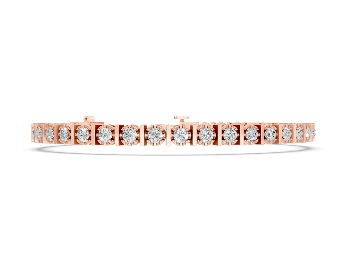 Round Diamond Channel Set Tennis Bracelet Set in Rose gold with Prong Setting