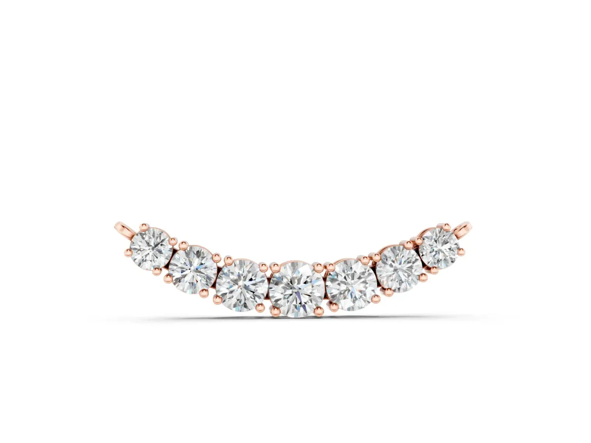 Round Brilliant Diamond Curved Bar Necklace Set in Rose gold with Prong Setting