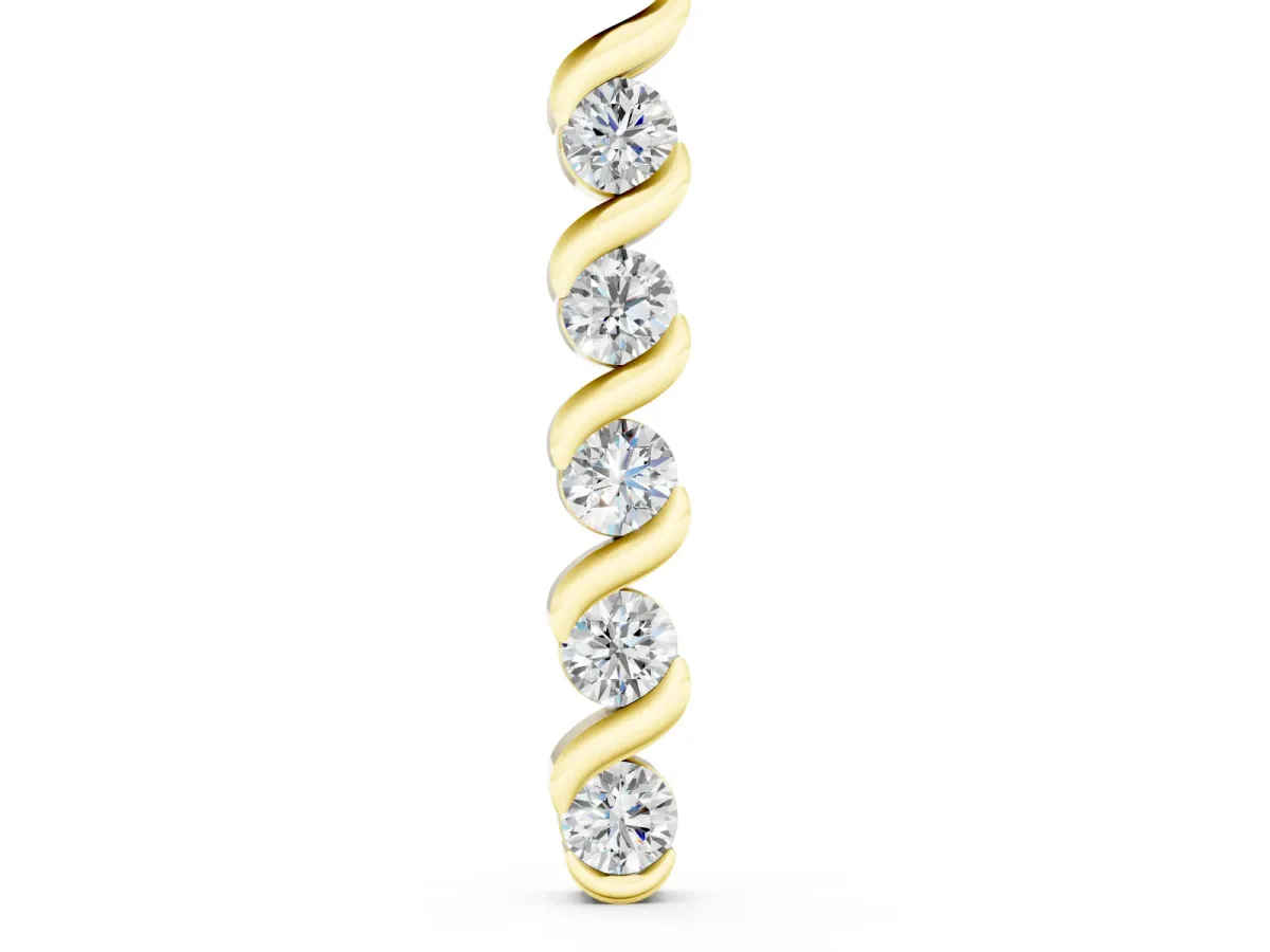 Round Diamond Spiral Twist Pendant Set in Yellow gold with Five Prong-Set Stones