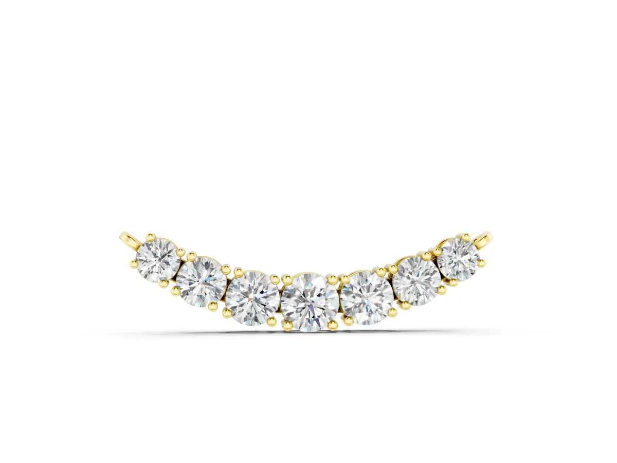 Round Brilliant Diamond Curved Bar Necklace Set in Yellow gold with Prong Setting