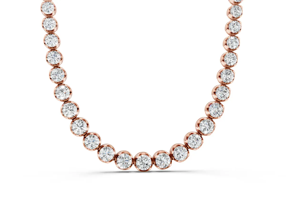 Round Brilliant Diamond Tennis Necklace Set in Rose gold with Prong-Set Line