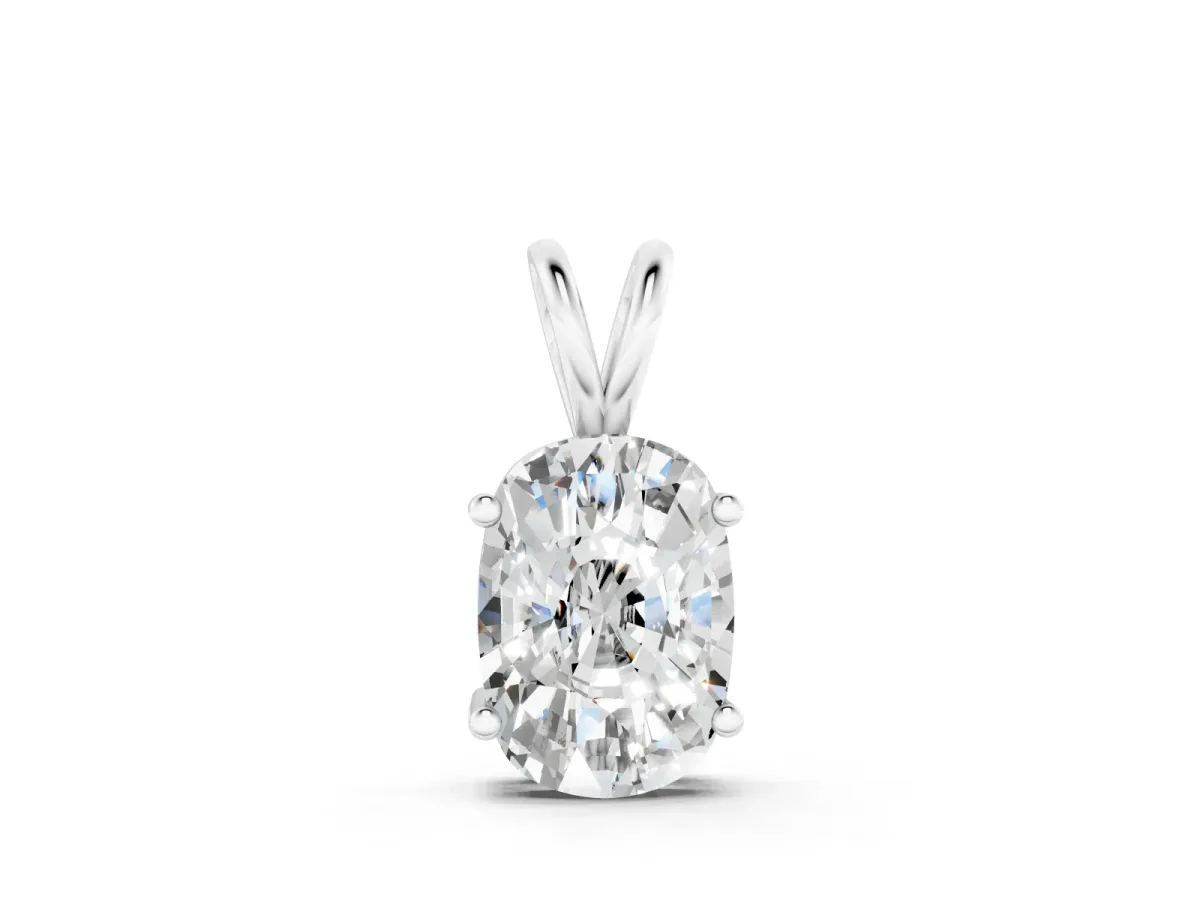 Old Mine Cushion Diamond Solitaire Pendant Set in Silver with Four-Prong Setting