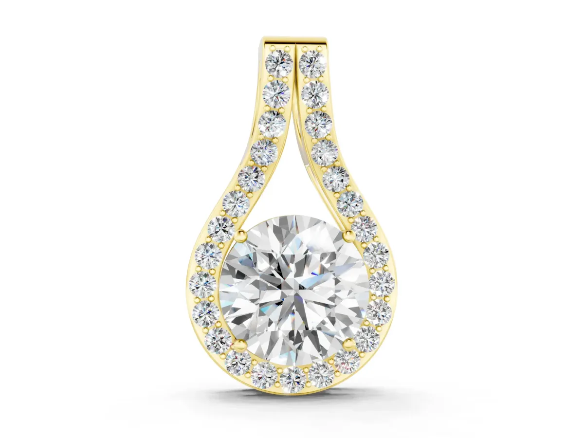 Round Halo Pendant Set in Yellow gold with Prong-Set Center Stone