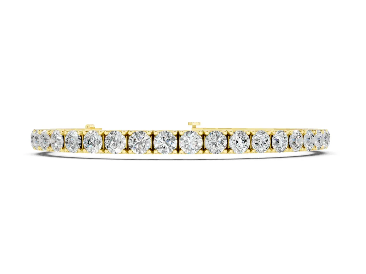 Round Cut Diamond Flexible Tennis Bracelet Set in Yellow gold with Four-Prong Setting and Box Clasp