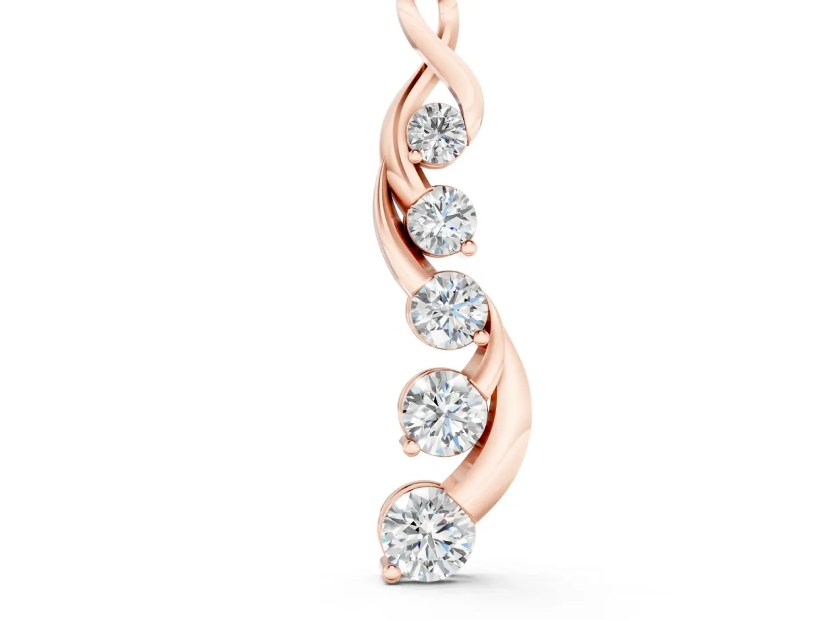 Round Diamond Twist Pendant Set in Rose gold with Five Prong-Set Stones