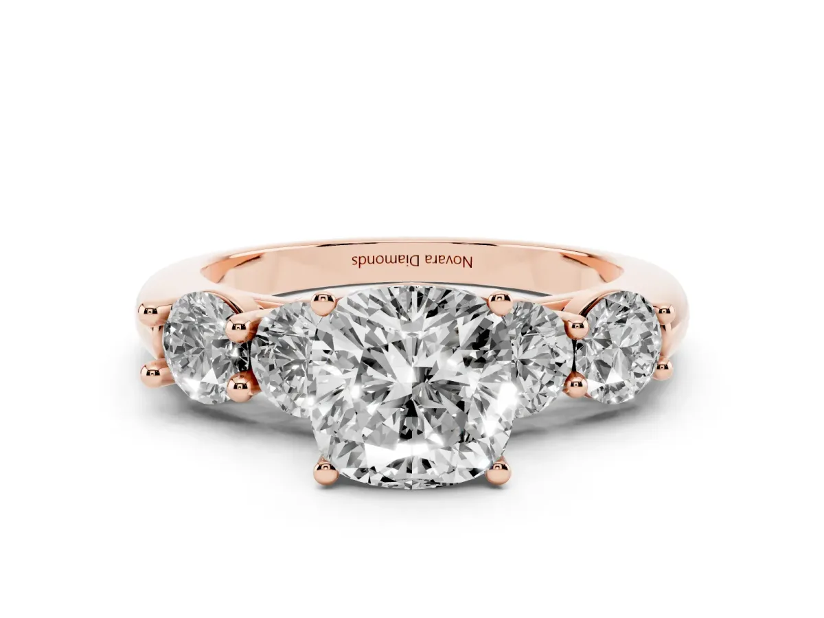 Cushion Cut Diamond Five-Stone Prong Set Ring Set in Rose gold with Classic Band