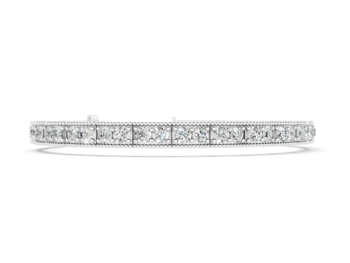 Round Cut Diamond Milgrain Tennis Bracelet Set in Silver with Box Setting