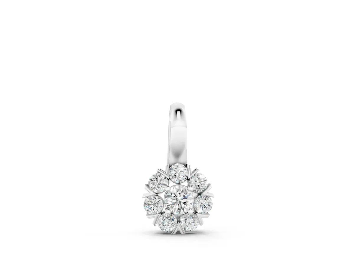 Round Diamond Floral Cluster Pendant Set in White gold with Prong-Set Center