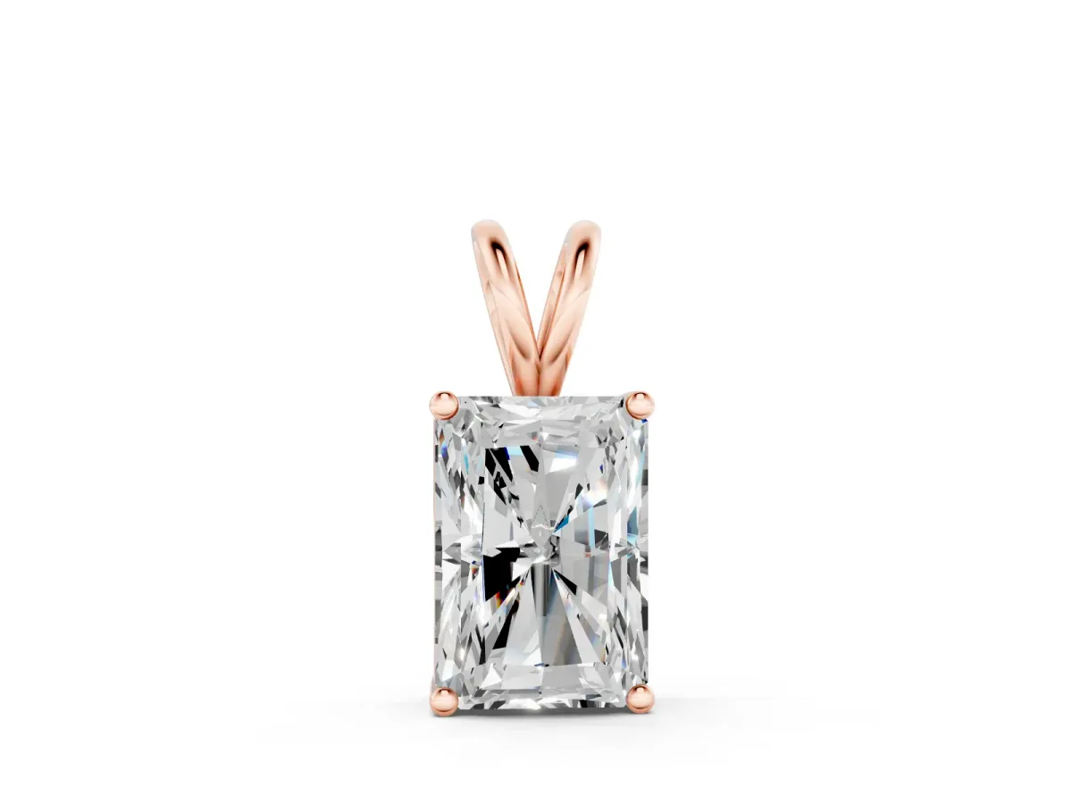 Radiant Diamond Solitaire Pendant Set in Rose gold with Four-Prong Setting