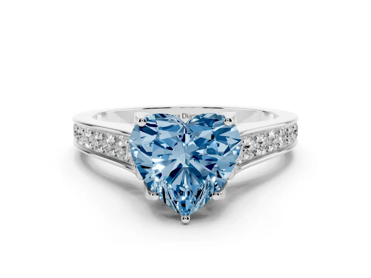 Fancy Blue Heart Cut Diamond Solitaire Pavé Engagement Ring Set in White gold with Prong Setting