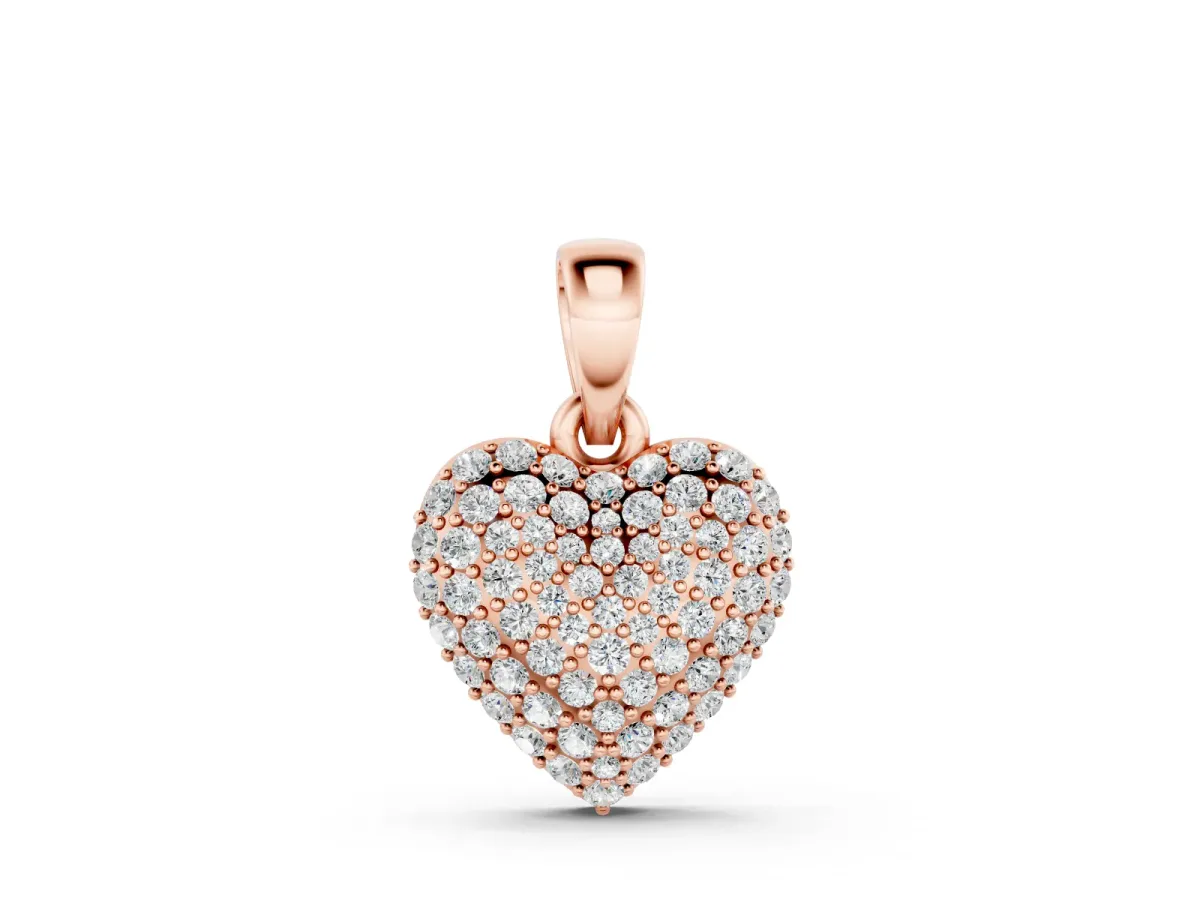 Heart Diamond Pendant Set in Rose gold with Clustered Pavé Setting