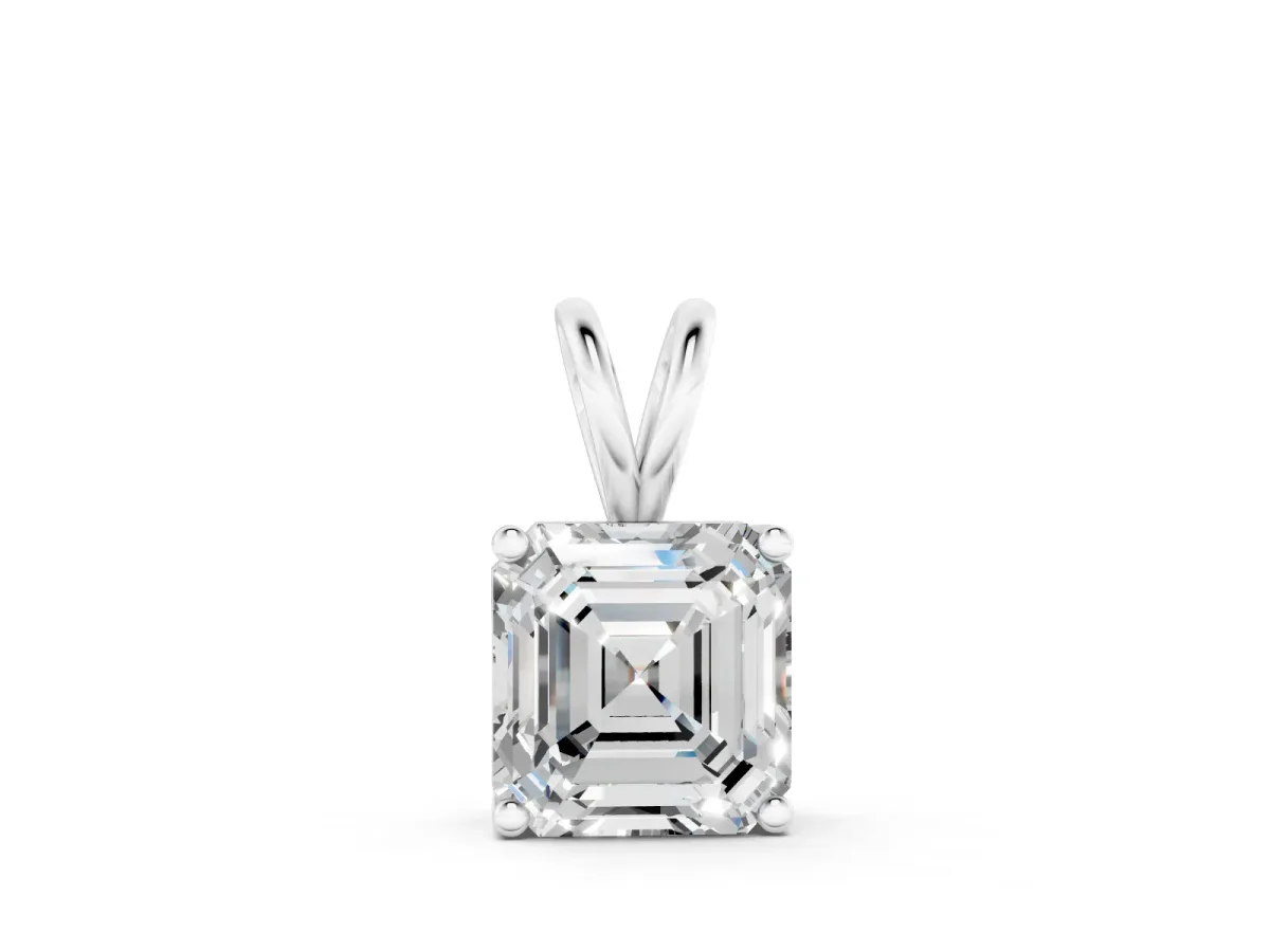 Asscher Diamond Solitaire Pendant Set in Silver with Four-Prong Setting