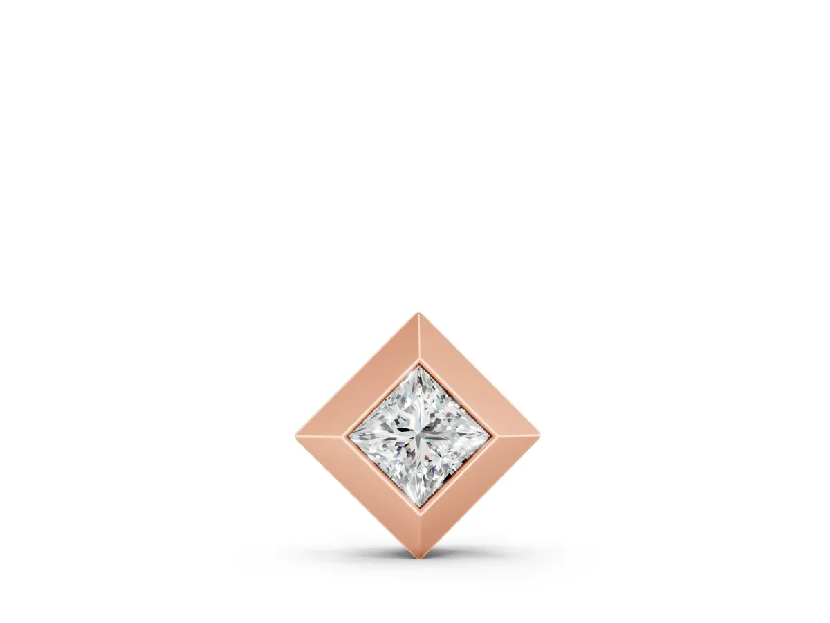 Princess Cut Diamond Pendant Set in Rose gold with Bezel and Delicate Chain