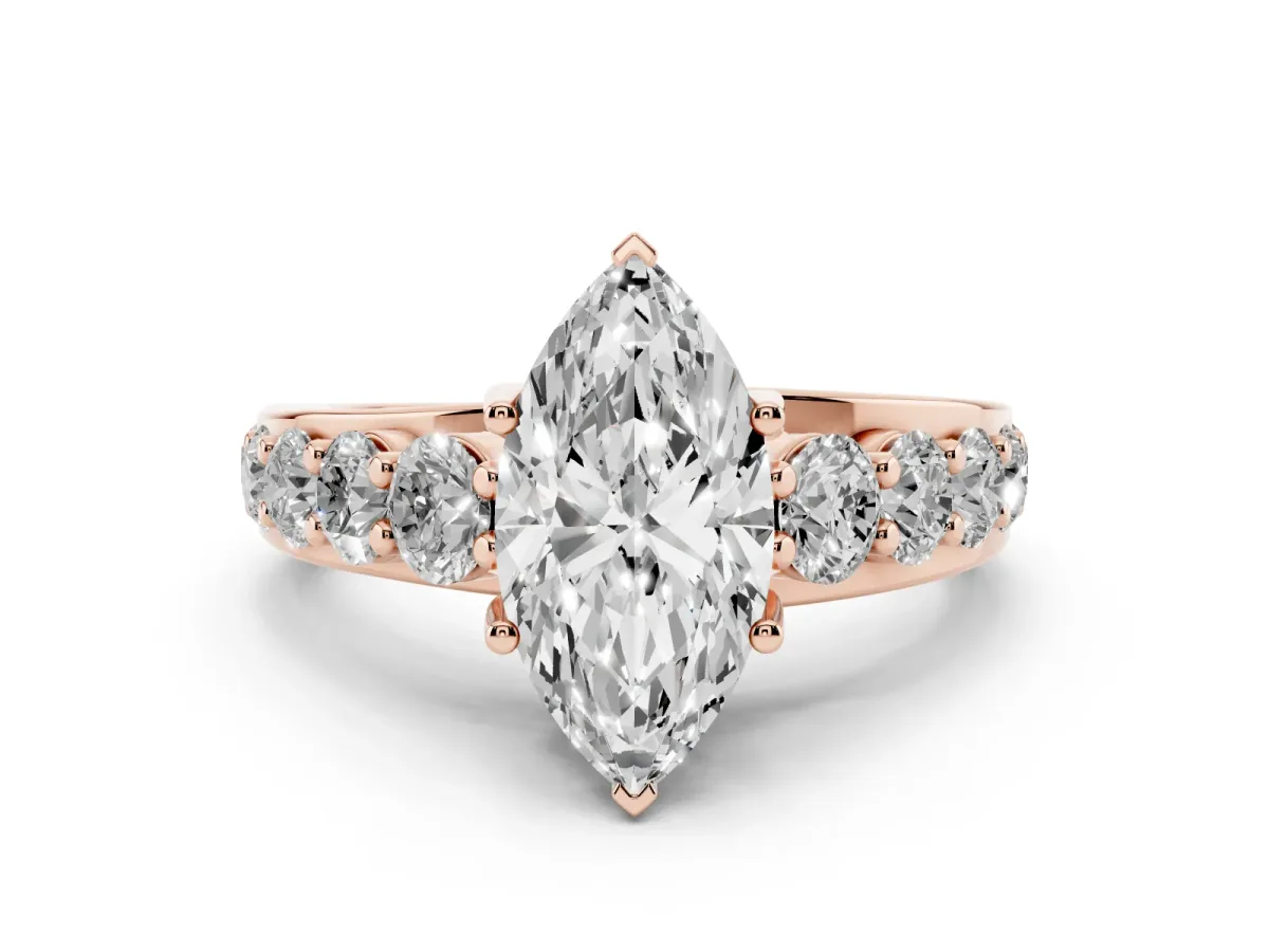 Marquise Cut Diamond Pavé Engagement Ring Set in Rose gold with Prong Setting