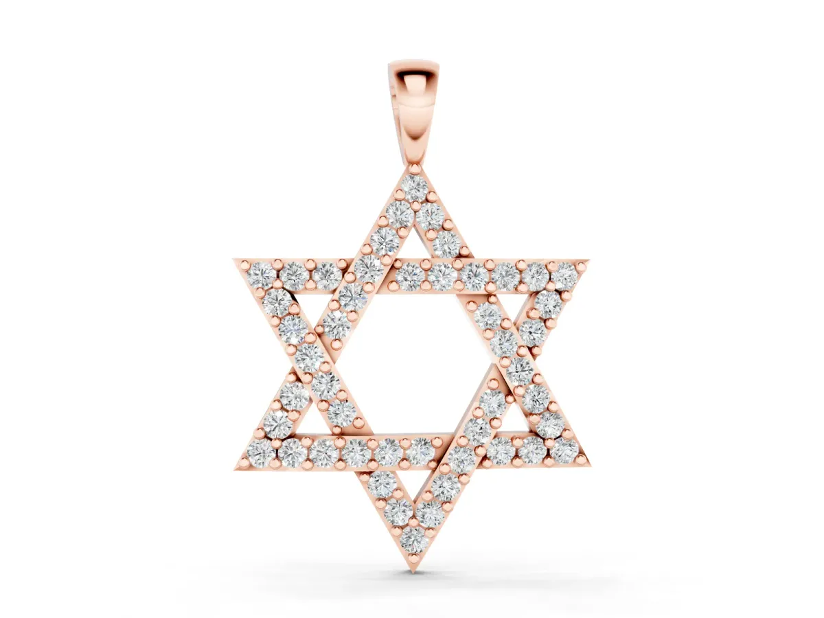 Pavé Round Diamond Star of David Pendant Set in Rose gold with Four-Prong Setting