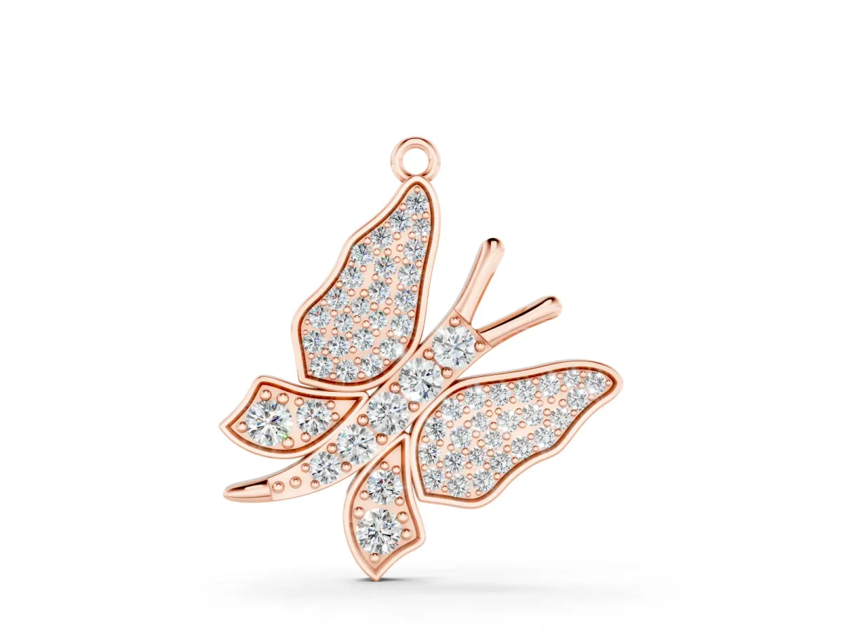 Pavé Round Diamond Butterfly Pendant Set in Rose gold with Prong Setting