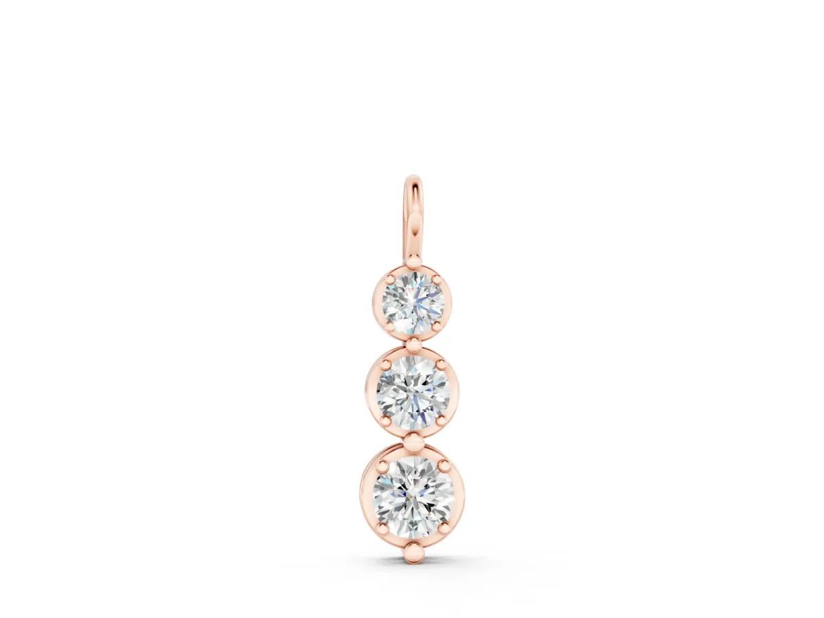 Three-Stone Round Diamond Cascade Drop Pendant Set in Rose gold with Prong Setting