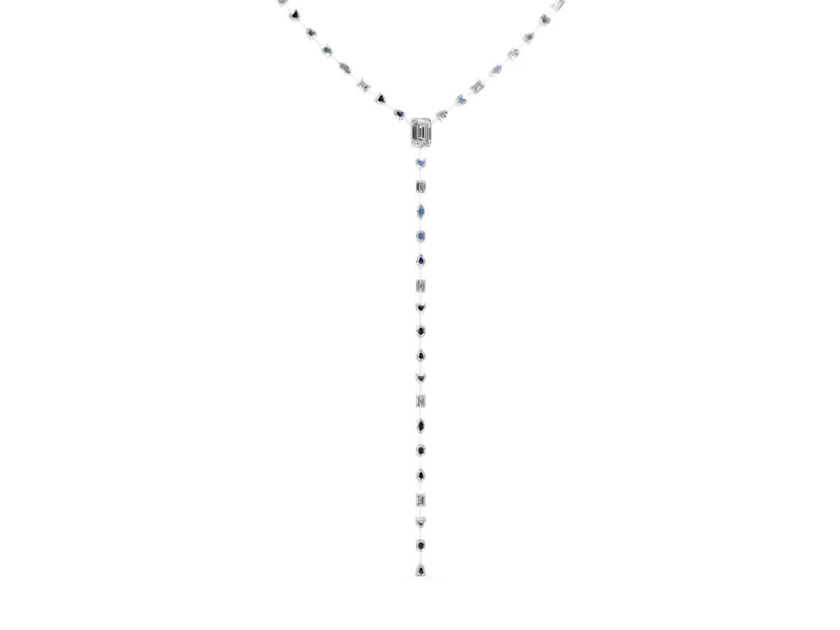 Mixed Shape Diamond Lariat Necklace Set in White gold with Station Accents