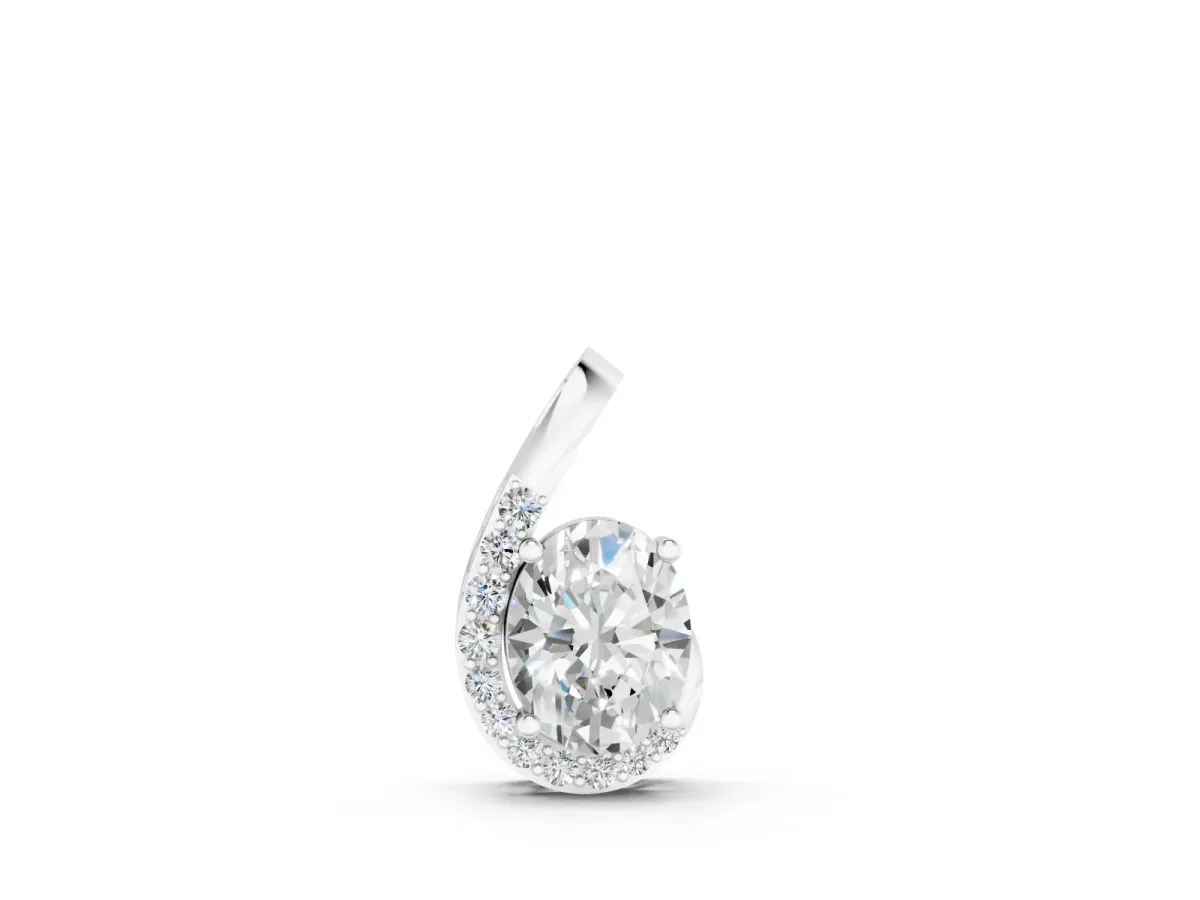 Round Diamond Swirl Pendant Set in Silver with Prong-Set Center and Accent Row
