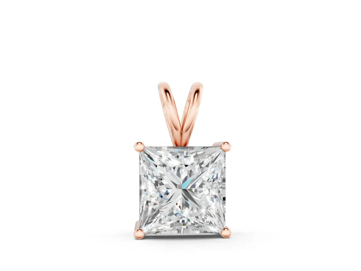 Princess Diamond Solitaire Pendant Set in Rose gold with Four-Prong Setting