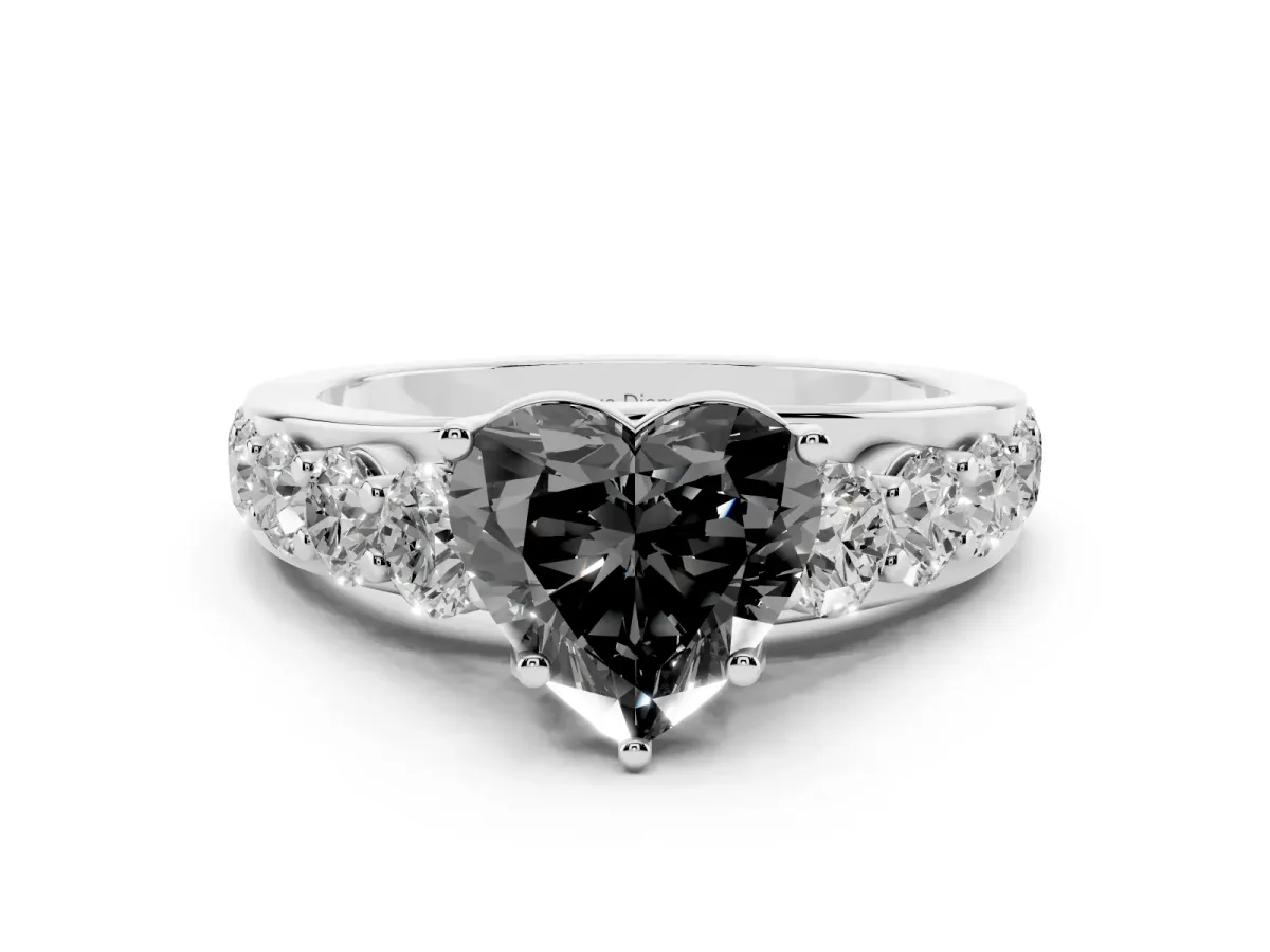 Fancy Black Heart Cut Diamond Pavé Engagement Ring Set in Silver with Prong Setting