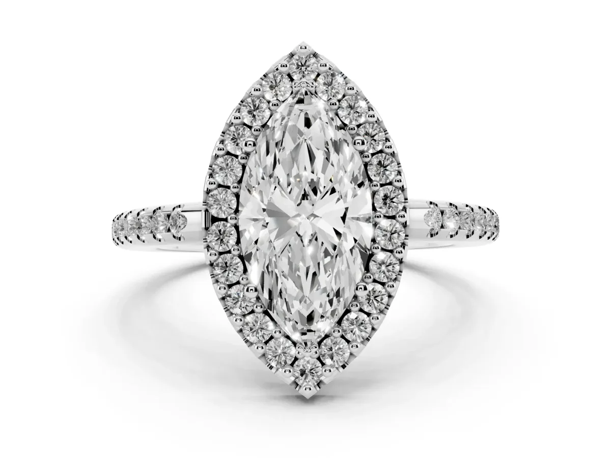 Marquise Cut Diamond Pavé Halo Ring Set in Platinum with Prong Setting
