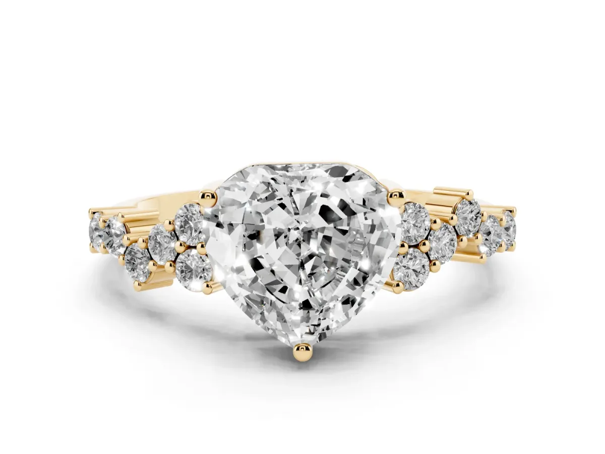 Heart Cut Diamond Ring Set in Yellow gold with Scattered Round Accents