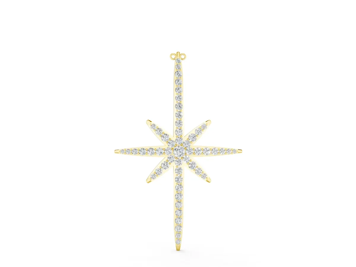 Pavé Round Diamond Starburst Pendant Set in Yellow gold with Prong-Set Rays