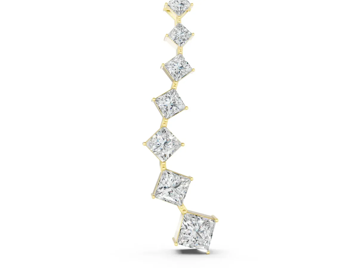 Princess Cut Diamond Graduated Pendant Set in Yellow gold with Four-Prong Stones