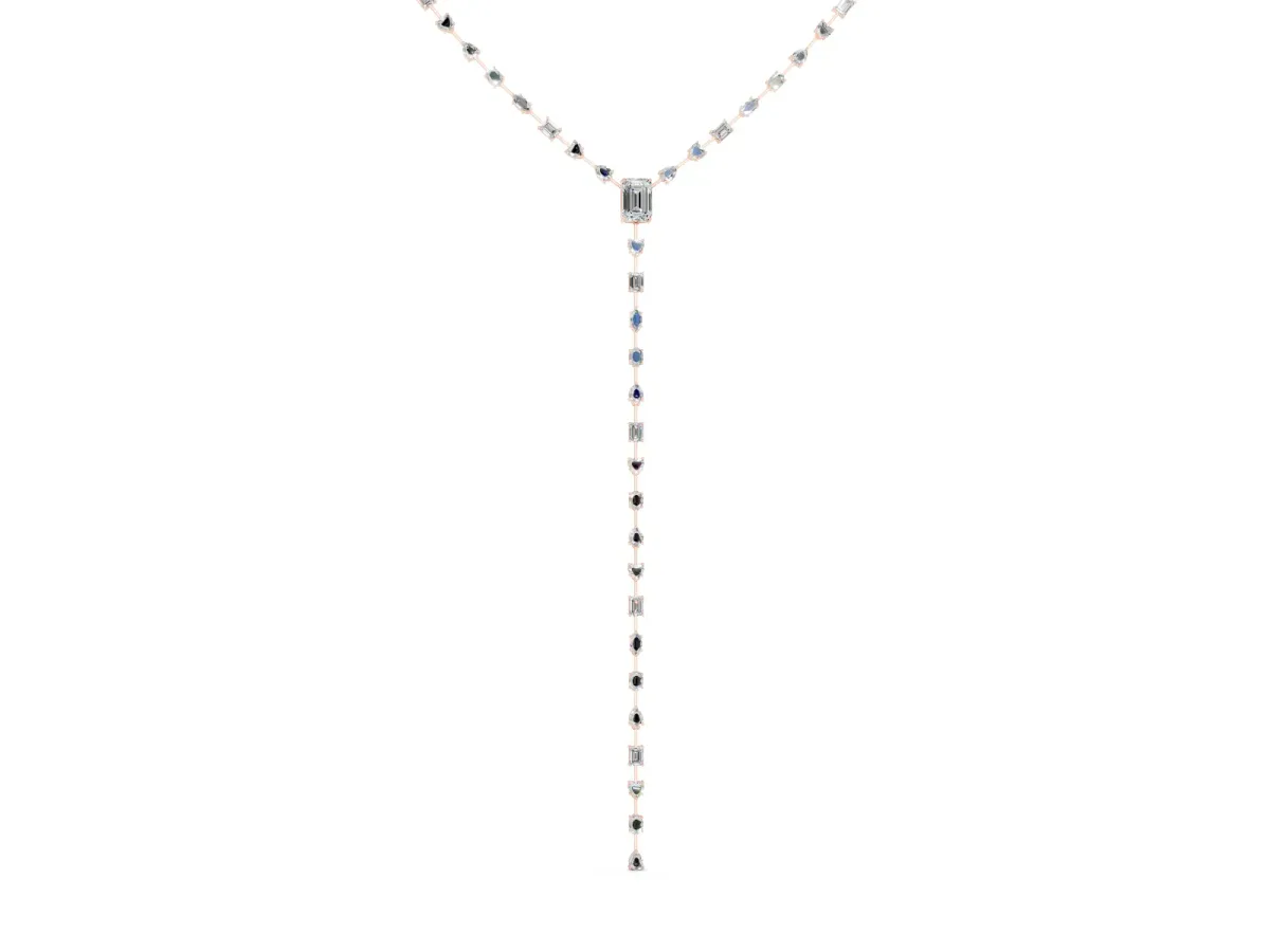 Mixed Shape Diamond Lariat Necklace Set in Rose gold with Station Accents