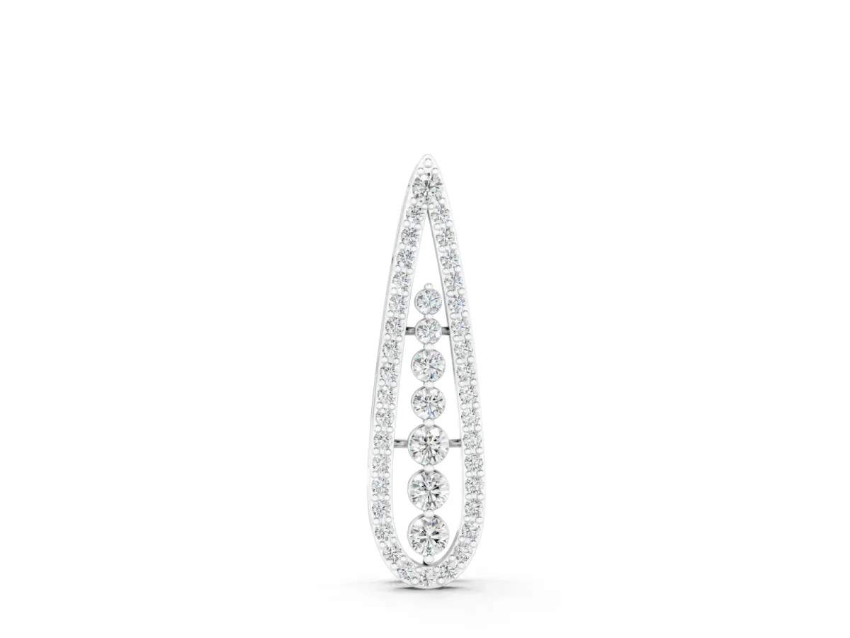 Teardrop Pavé Round Diamond Pendant Set in White gold with Elongated Prong-Set Frame