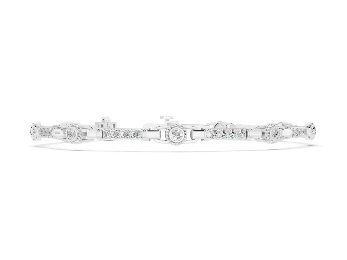 Round Diamond Bezel-Set Tennis Bracelet Set in Silver with Pavé Band
