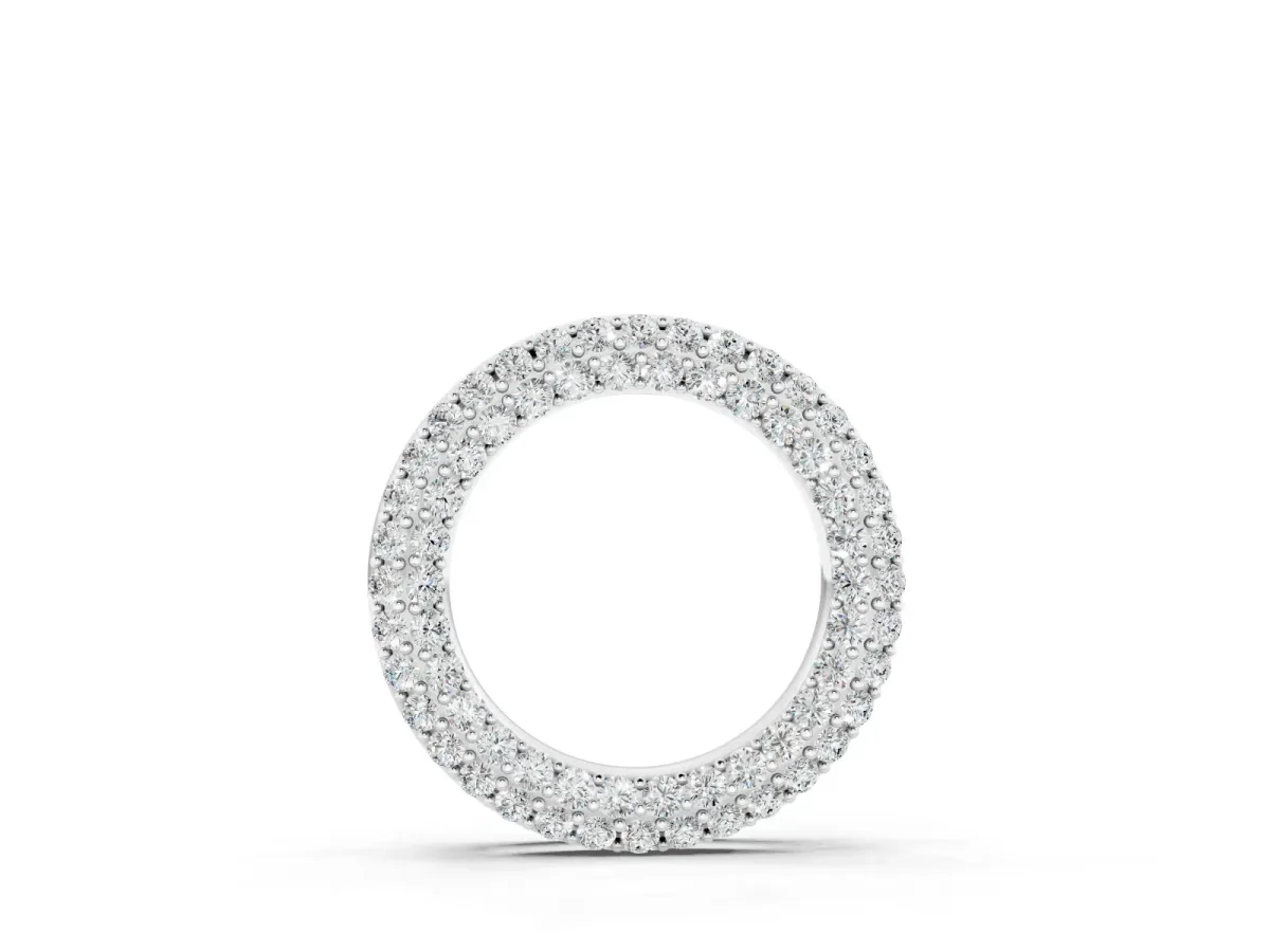 Round Pavé Diamond Circle Pendant Set in Silver with Full Stone Surface