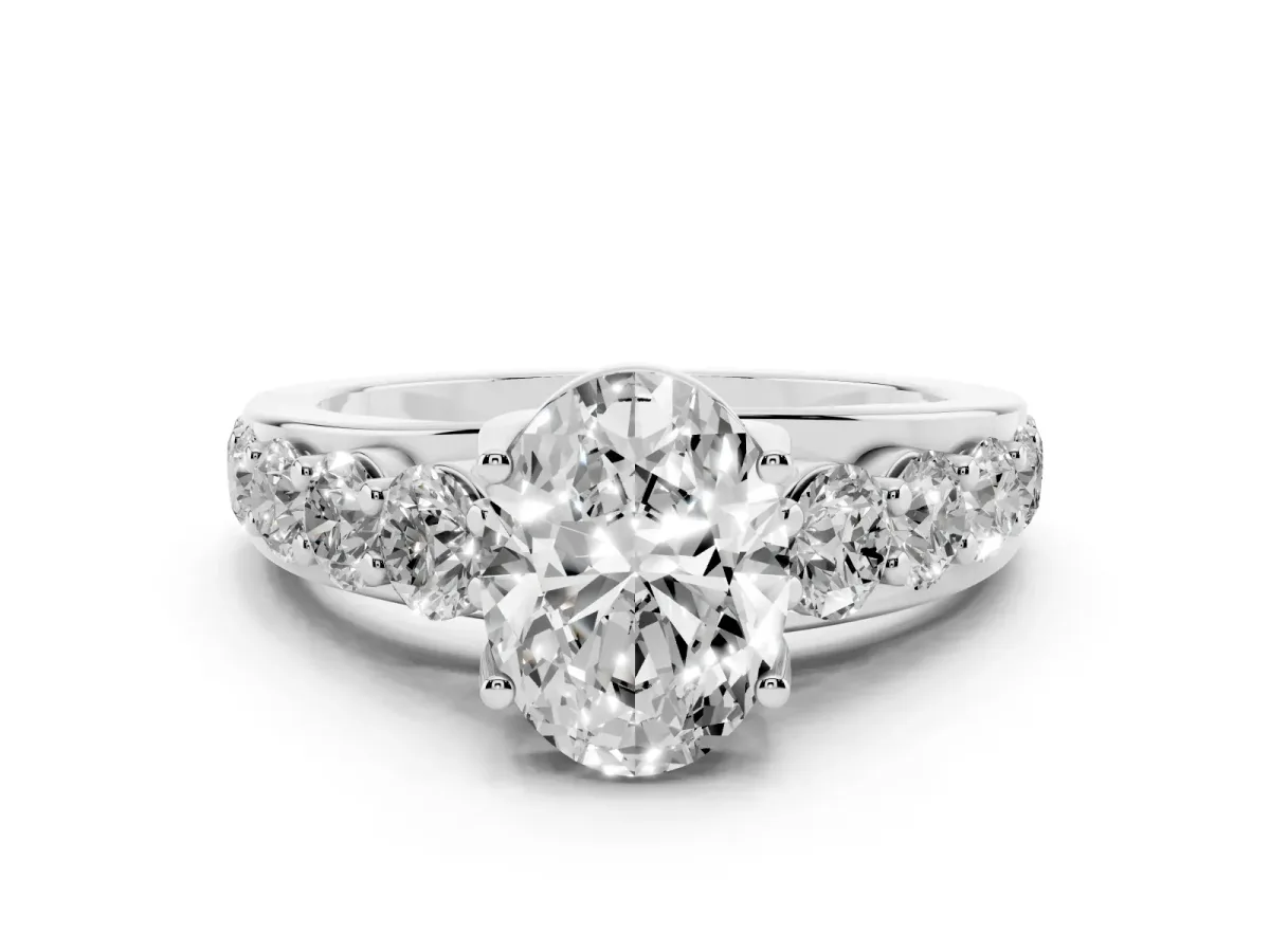 Oval Cut Diamond Pavé Engagement Ring Set in White gold with Prong Setting