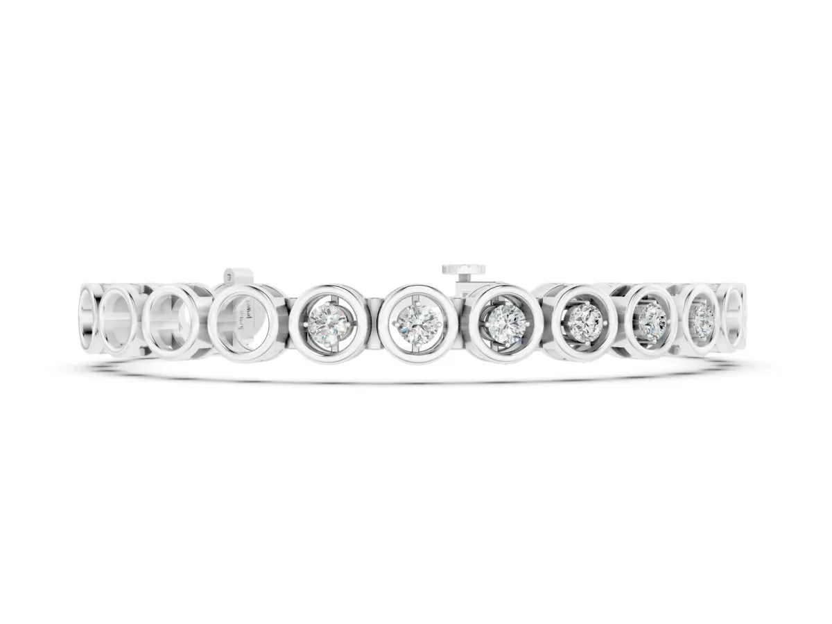 Round Diamond Bezel Tennis Bracelet Set in White gold with Open Circle Band