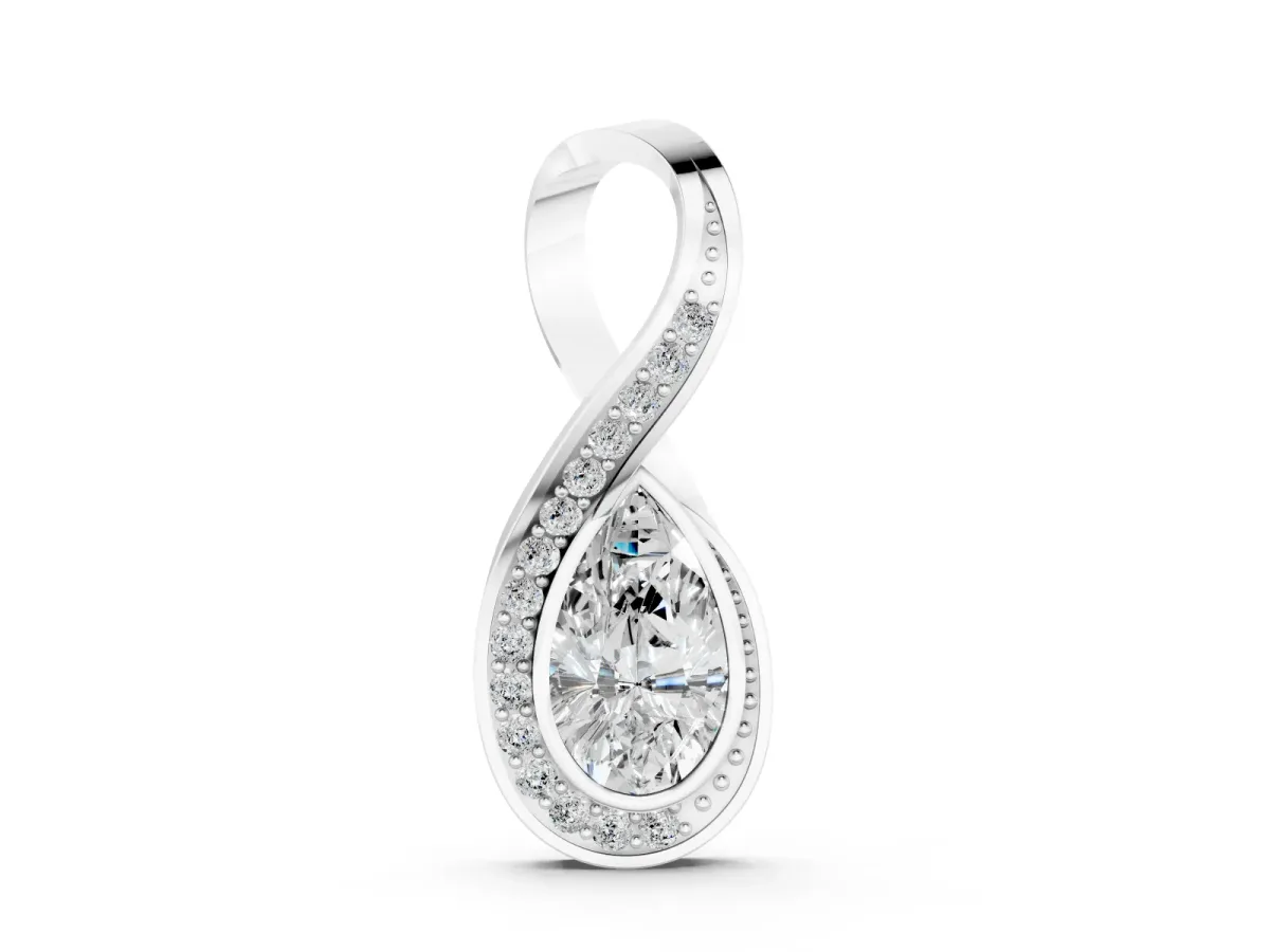 Pavé Pear Pendant Set in Silver with Prong Setting and Infinity Loop