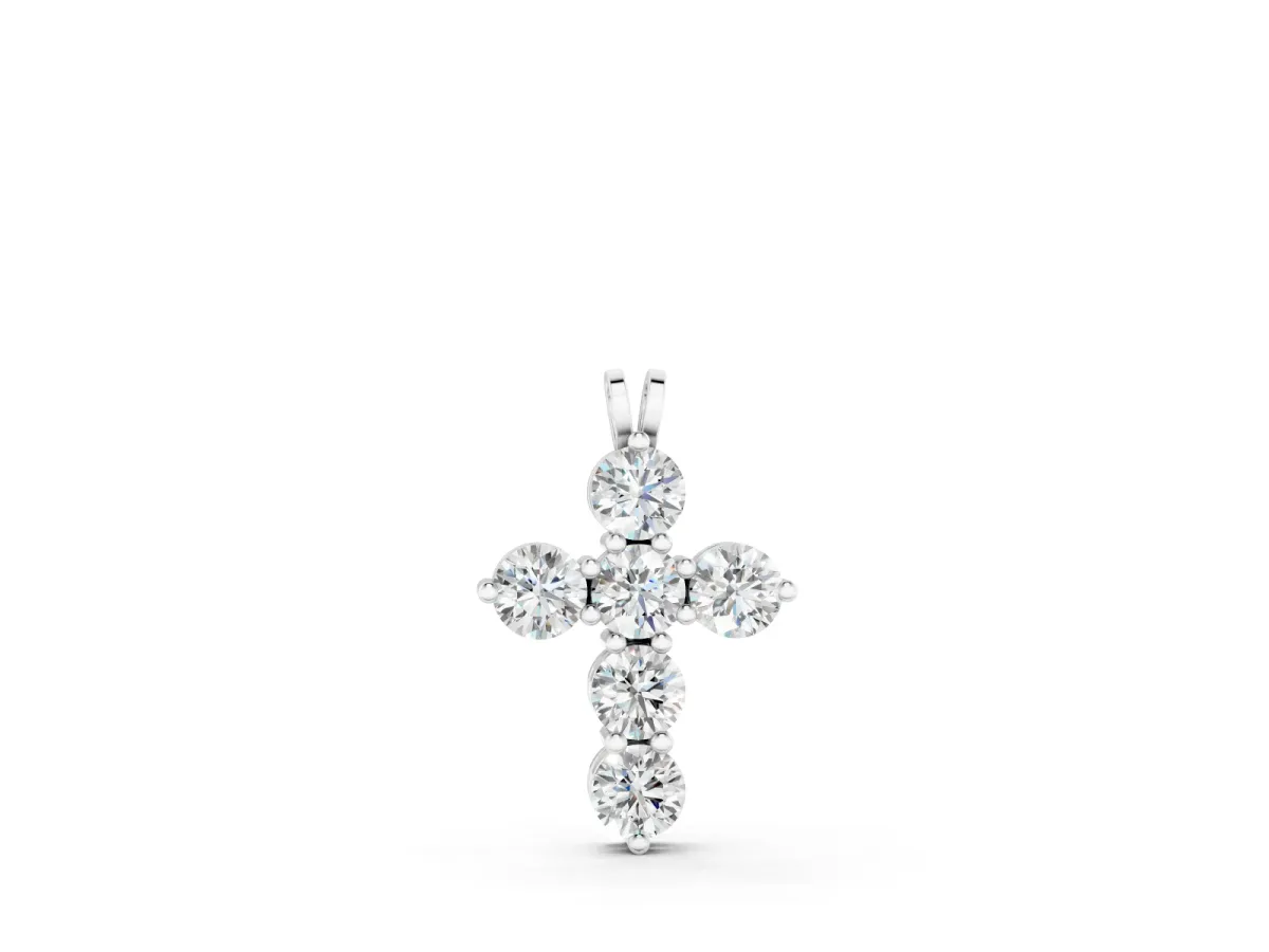 Round Diamond Cross Pendant Set in Silver with Prong-Set Traditional Arms