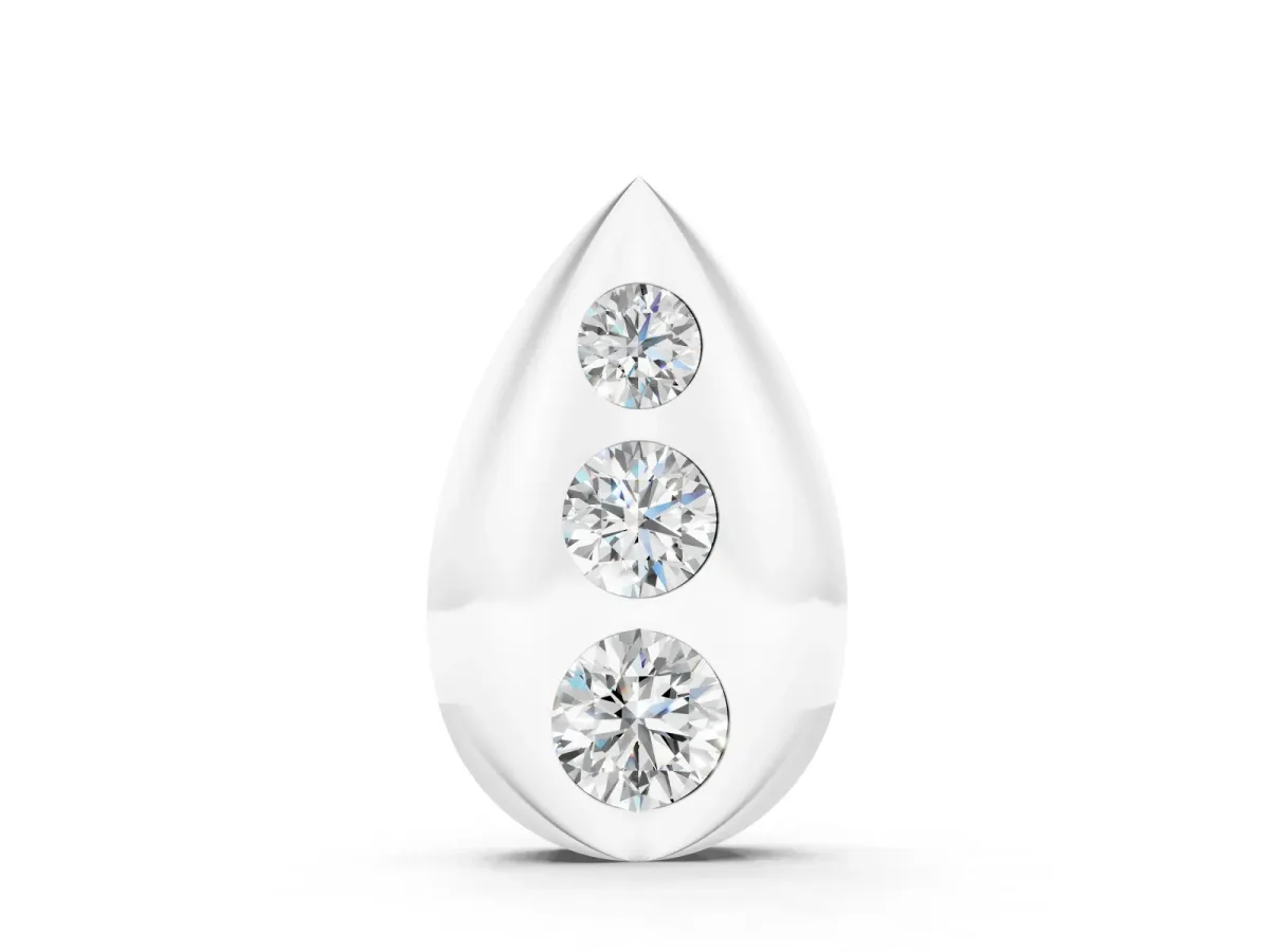 Round Diamond Teardrop Pendant Set in Silver with Three Bezel-Set Stones