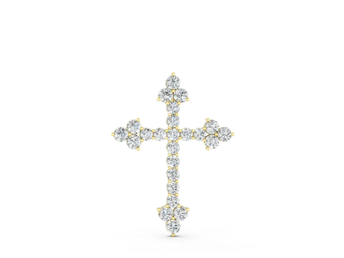 Round Diamond Cluster Cross Pendant Set in Yellow gold with Prong Setting
