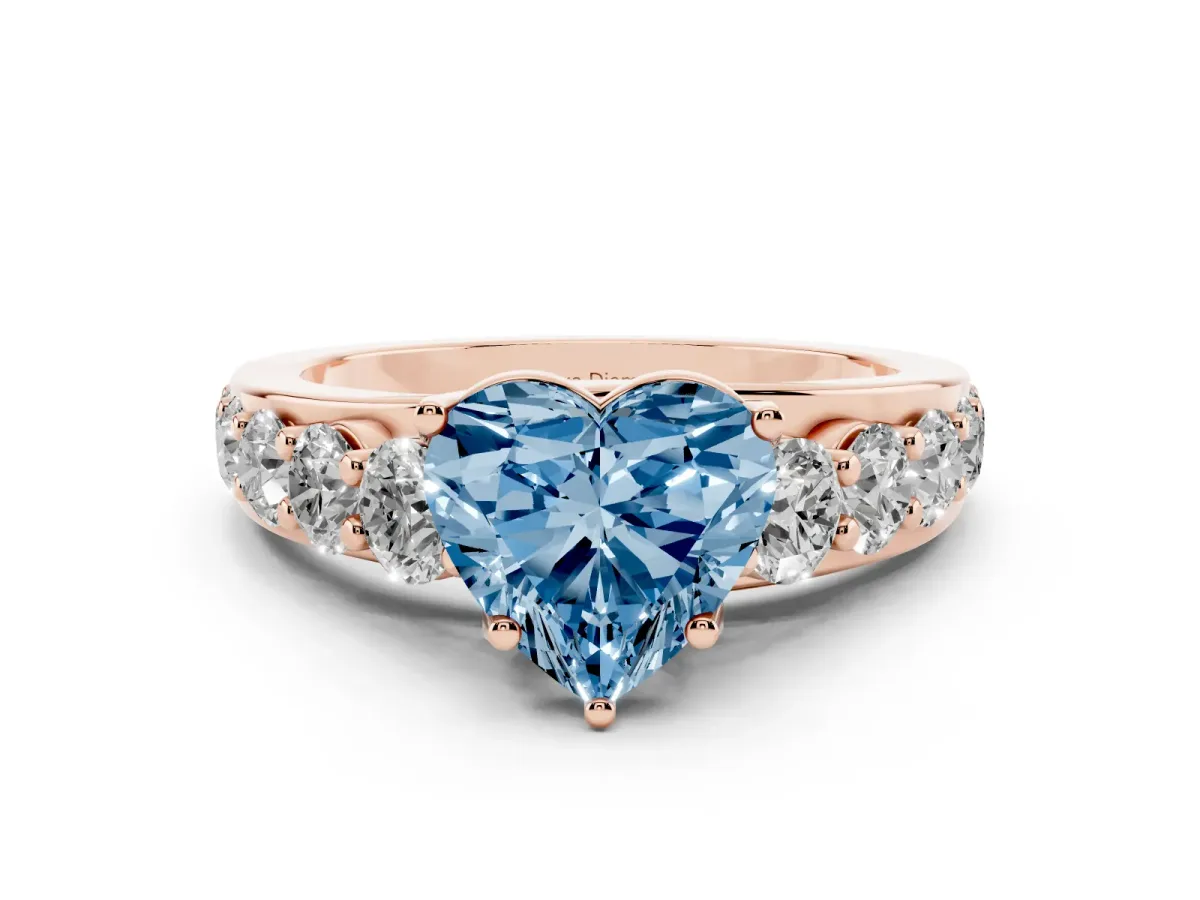 Fancy Blue Heart Cut Diamond Pavé Engagement Ring Set in Rose gold with Prong Setting