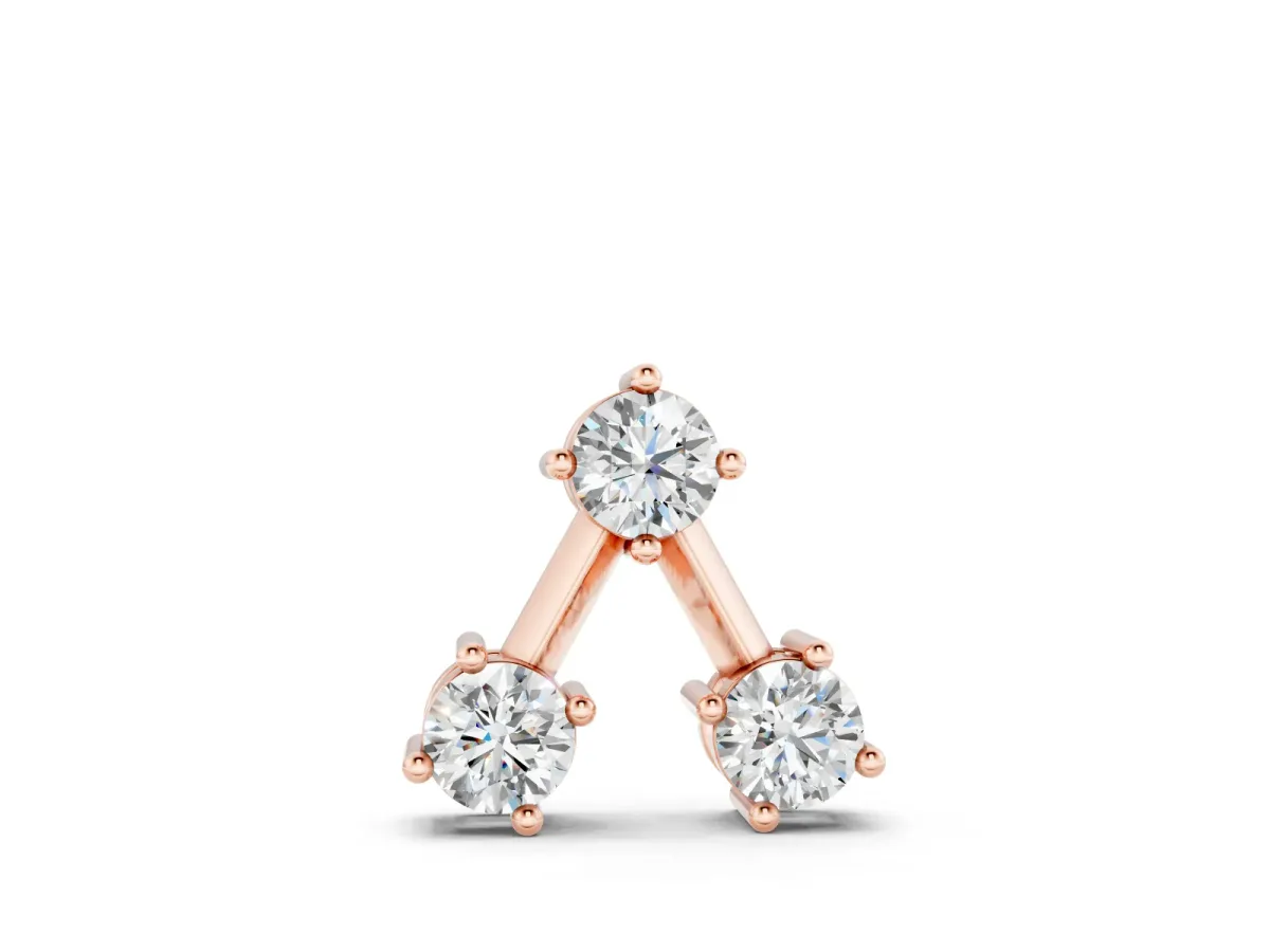 Three-Stone Round Diamond Triangle Pendant Set in Rose gold with Prong Setting