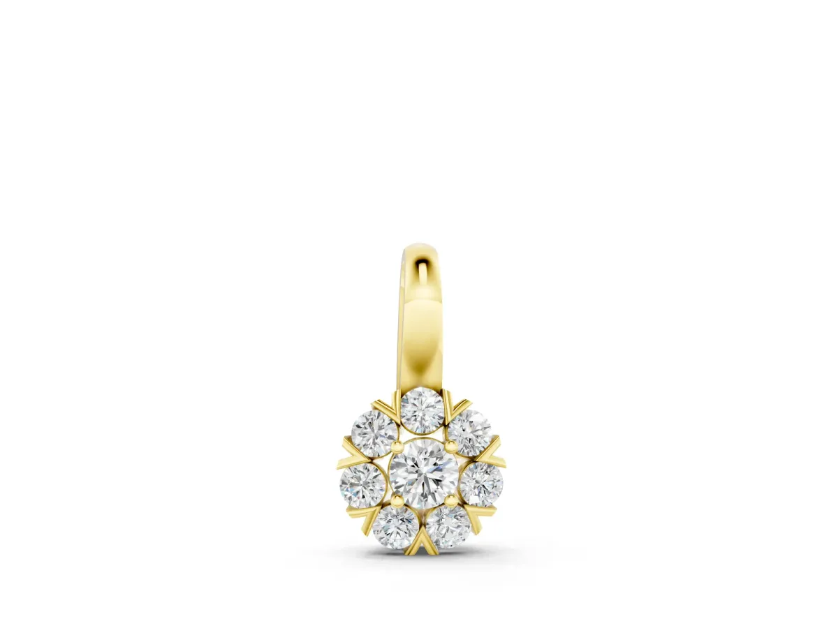 Round Diamond Floral Cluster Pendant Set in Yellow gold with Prong-Set Center