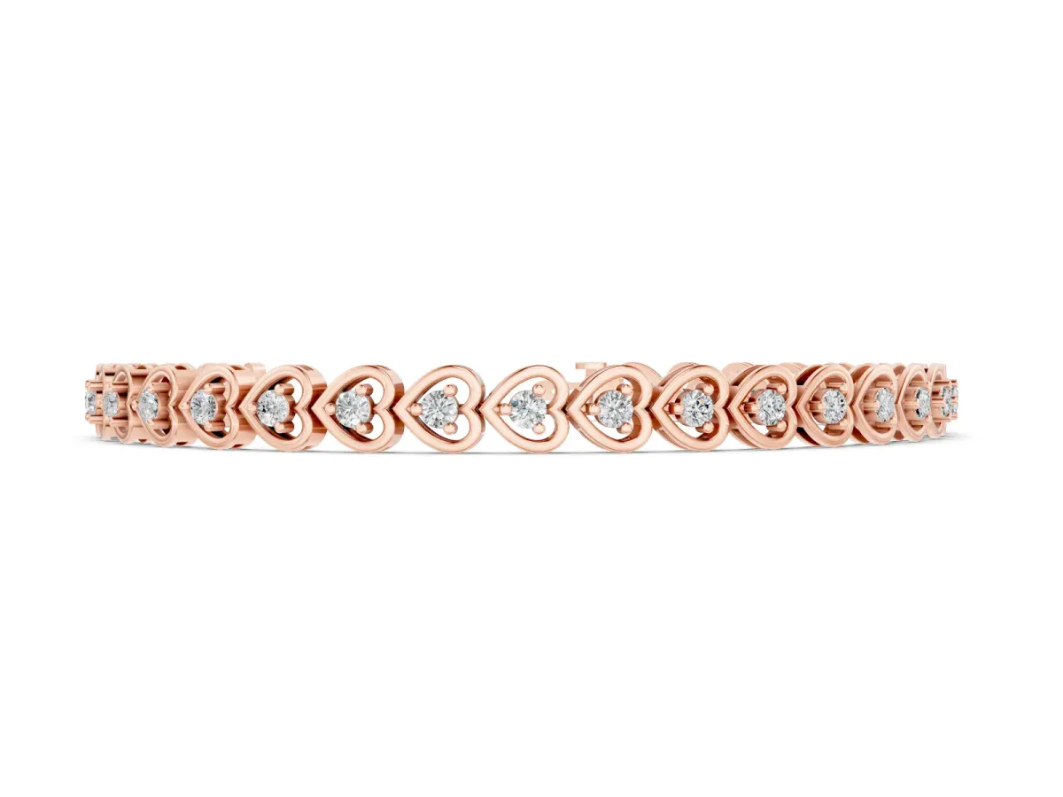 Heart Shape Diamond Tennis Bracelet Set in Rose gold with Channel Setting and Prong-Set Stones