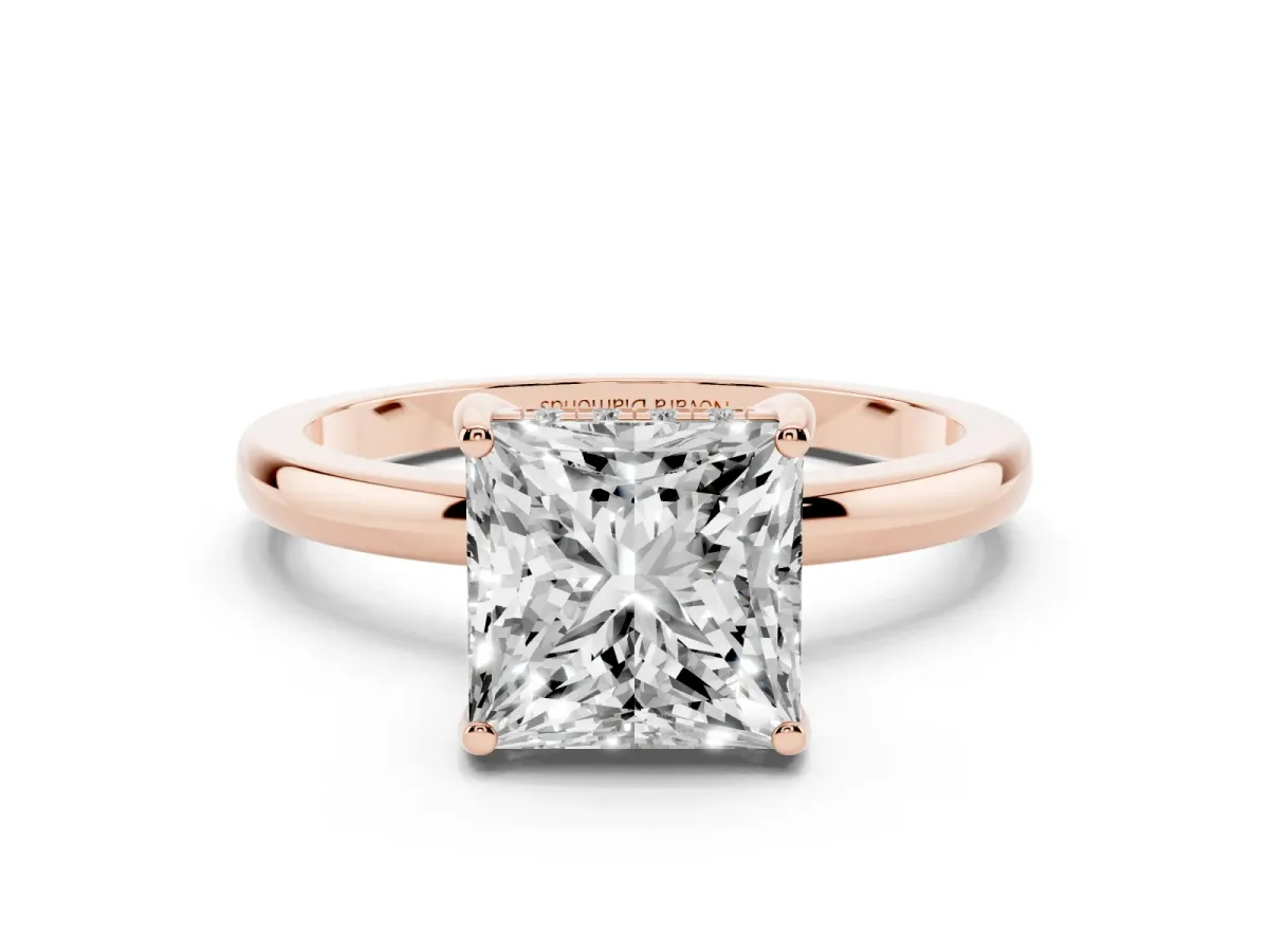 Princess Cut Diamond Solitaire Ring Set in Rose gold with Plain Band and Prong Setting