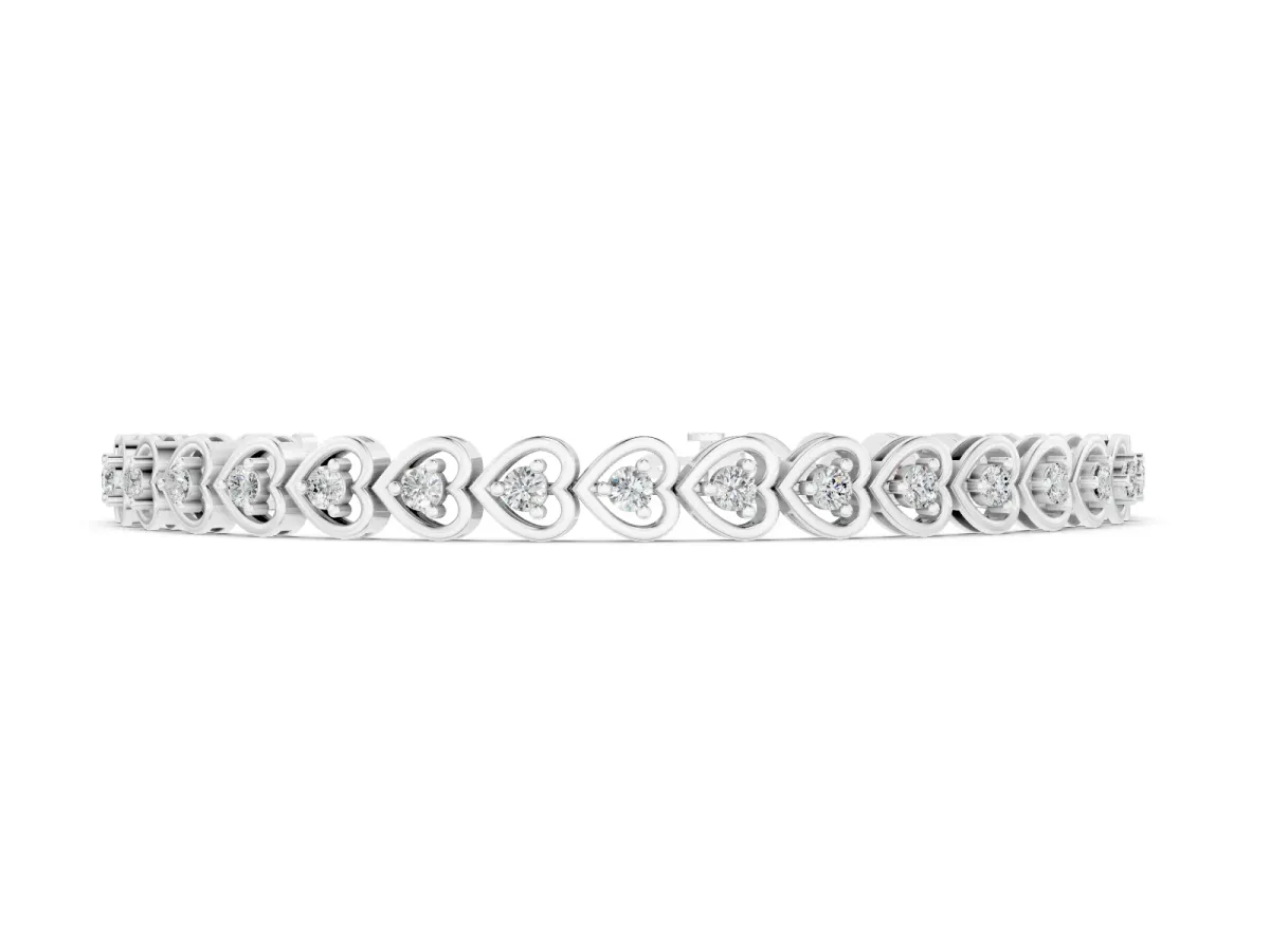 Heart Shape Diamond Tennis Bracelet Set in Silver with Channel Setting and Prong-Set Stones