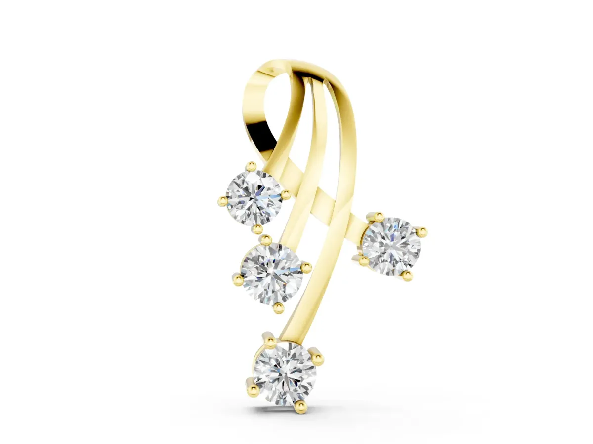 Four-Stone Round Diamond Pendant Set in Yellow gold with Curved Prong Setting