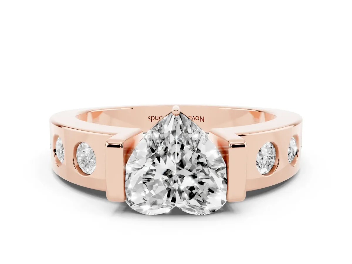 Heart Cut Diamond Channel-Set Band Ring Set in Rose gold with Bezel Prong Setting