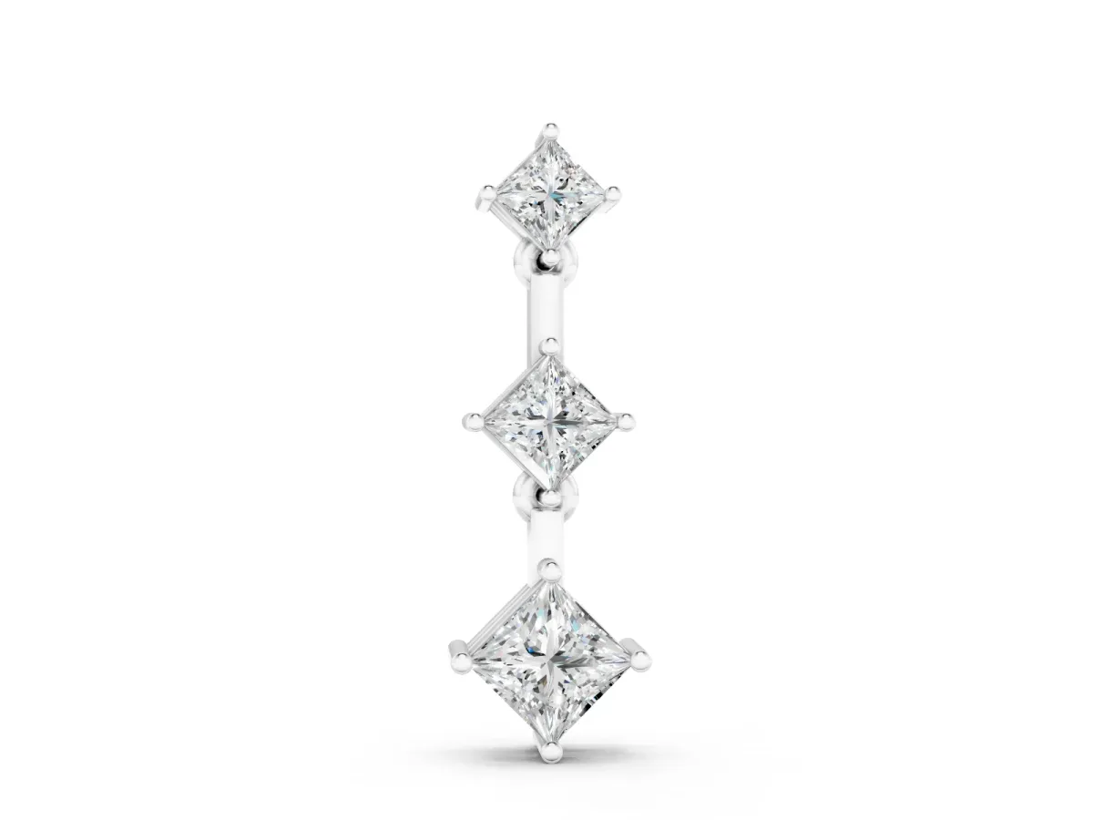 Triple Princess Cut Drop Pendant Set in White gold with Four-Prong Setting